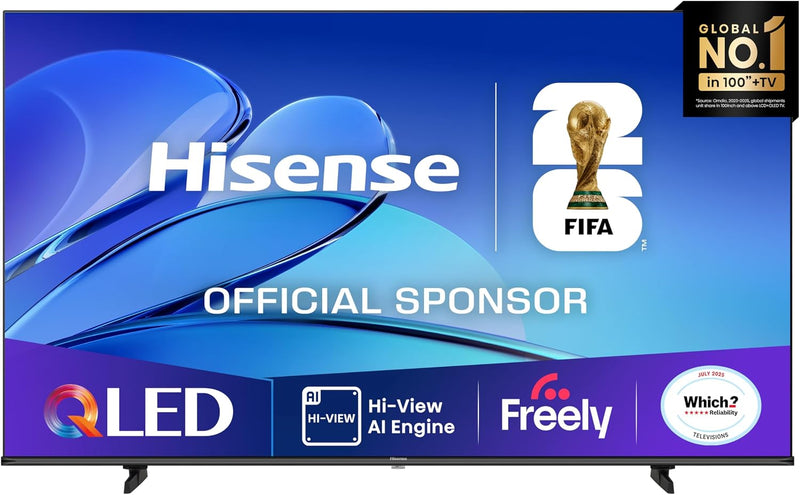 Hisense 75" 75E7QTUK QLED Smart AI TV - 4K Direct Lit Viewing, Quantum Dot Colour, Hi-View AI Engine, Dolby Vision, Dolby Atmos with Freely, Disney +, YouTube, Netflix