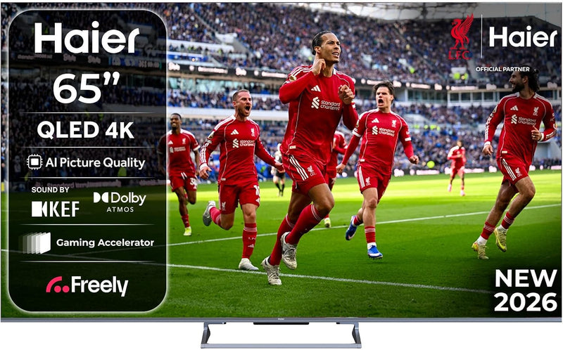 Haier S90GUF 65" QLED Smart TV with Fire TV, Freely, AI Picture Quality, Sound by KEF, Dolby Atmos, MEMC, Gaming Accelerator, Bluetooth, HDMI 2.1