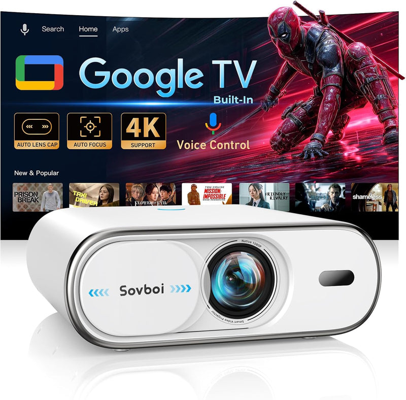 Sovboi E30Max 4K Google TV Projector 3000 Brightness Pearl White