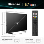Hisense 75" 75E7QTUK QLED Smart AI TV - 4K Direct Lit Viewing, Quantum Dot Colour, Hi-View AI Engine, Dolby Vision, Dolby Atmos with Freely, Disney +, YouTube, Netflix