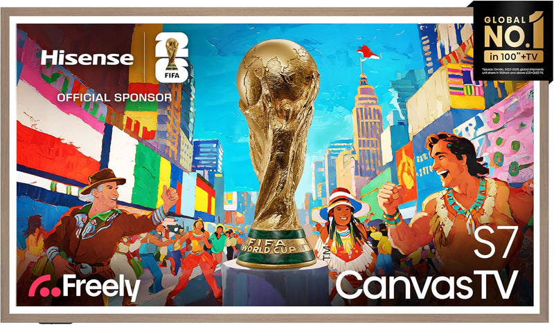 Hisense 65" 65S7NQTUK Canvas TV - 144Hz Game Mode PRO, Art Mode, Styles Swaps Frames, UltraSlim Wall Mount with Freely, Disney +, YouTube, Netflix